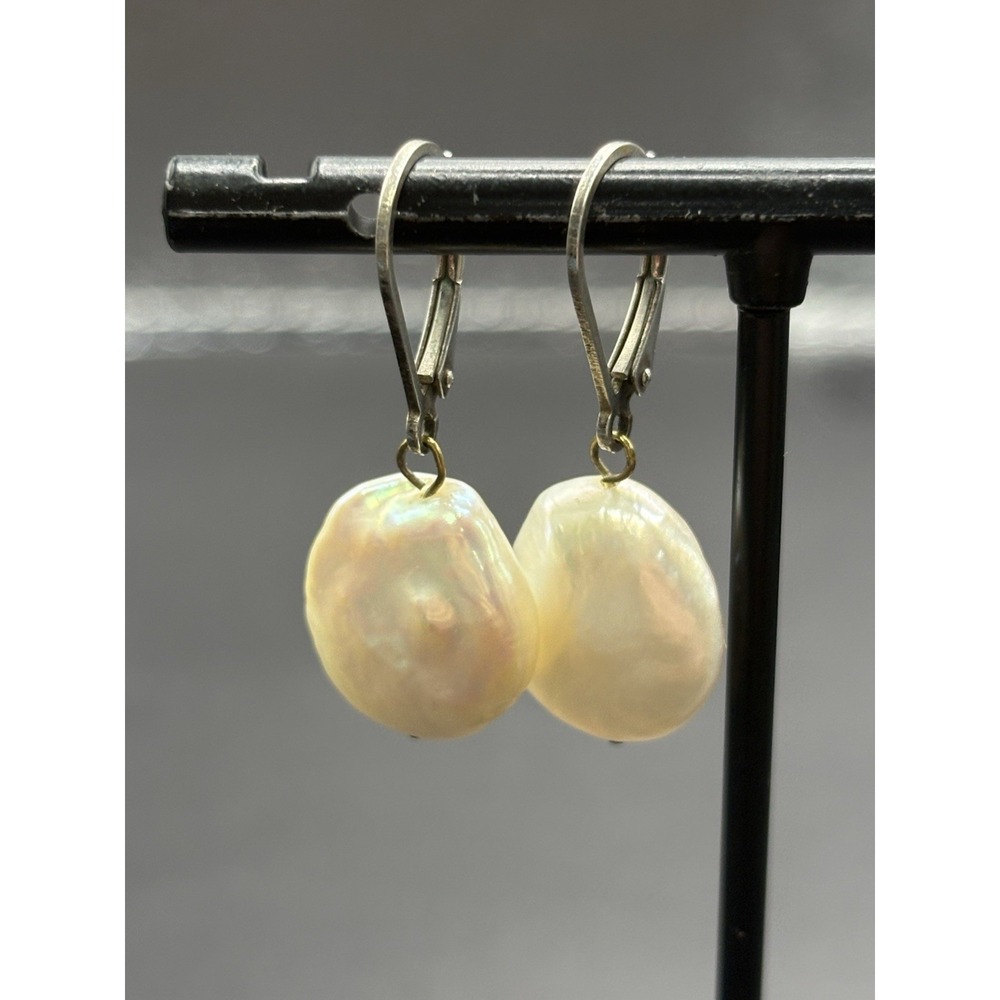 EUC Sterling Silver Genuine Pearl Dangle Earrings 925 G22